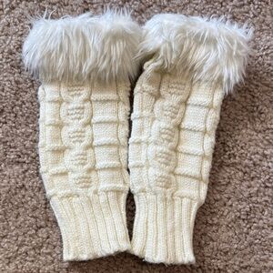 Cozy Knit Arm Warmers with Faux Fur Trim